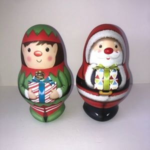 Elf Santa Christmas tin containers decorations